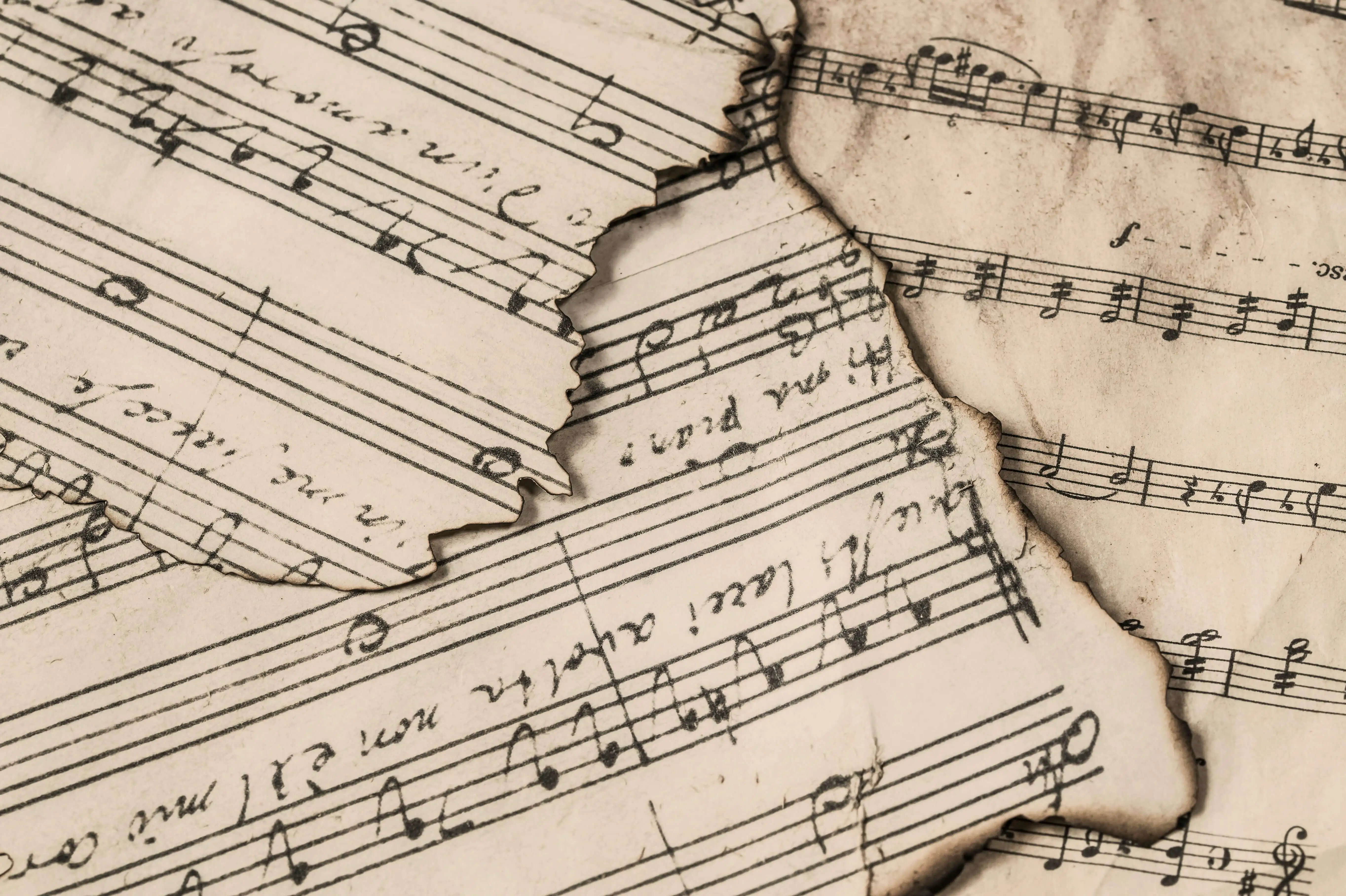 Burned edges of manuscript representing the burning of traditional classical style